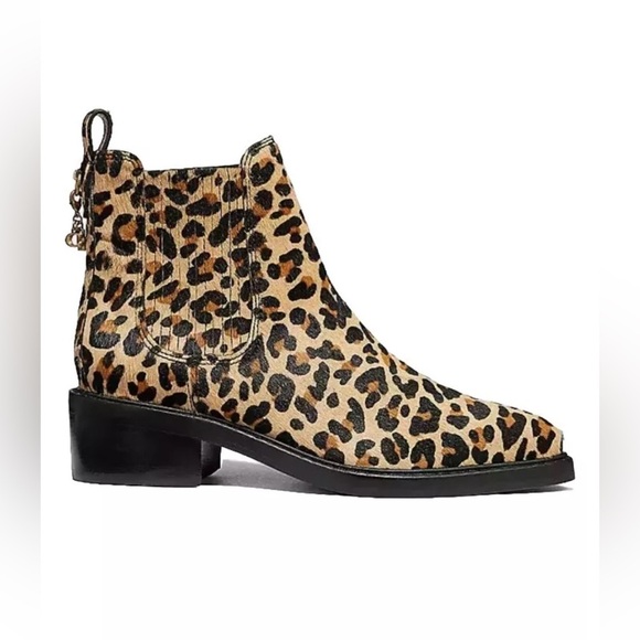 Coach Bowery Chelsea Pull-On Ankle Bootie Calf Fur Animal Print Cheetah Leopard - Picture 2 of 14